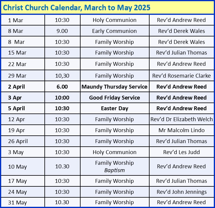March to May services 2026