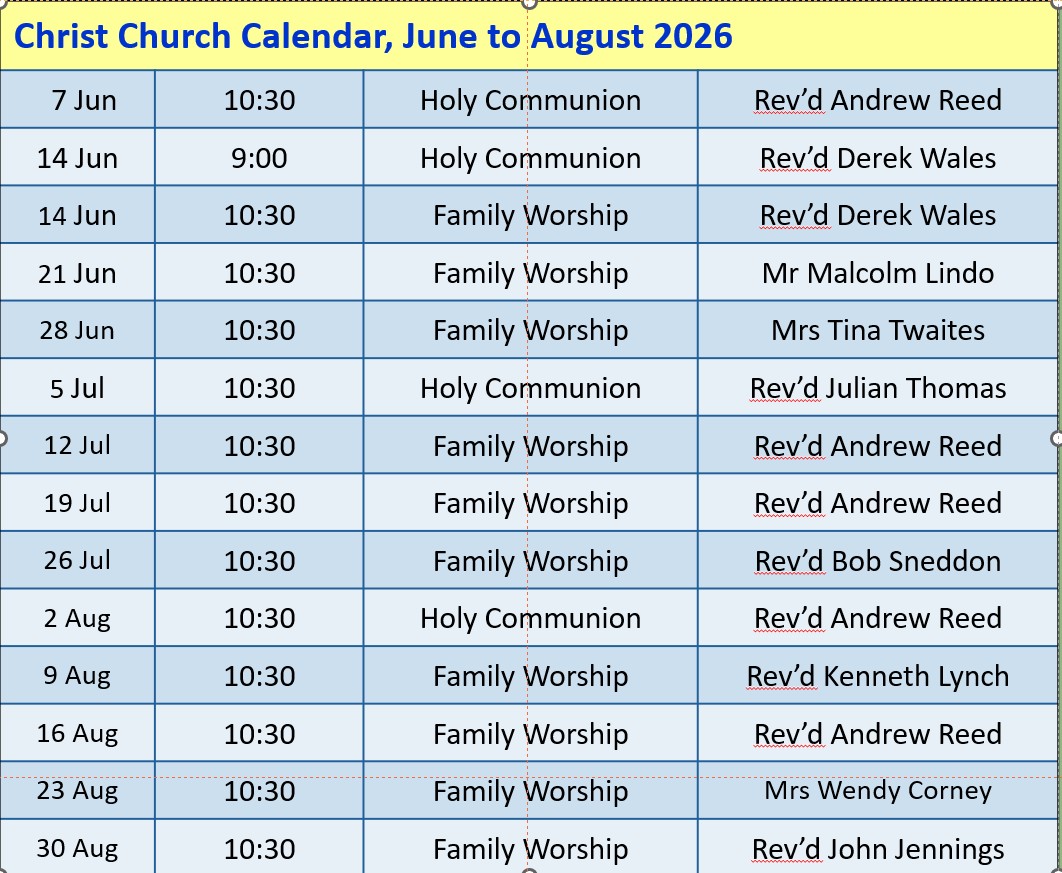 Church Services June to August